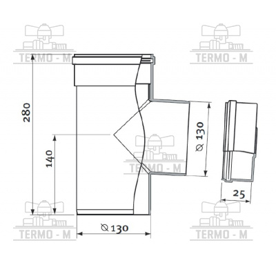 PROTHERM T- kus s inšpekčným otvorom  Ø 130 mm s vekom T30KR 0020079305