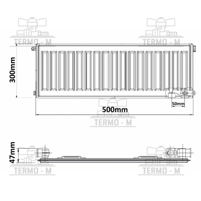 KORADO 10VK 300 x 500    SPODNE PRIPOJENIE